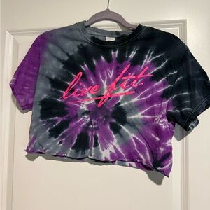 Vibrant Tie-Dye Crop Top with Pink Graphic
